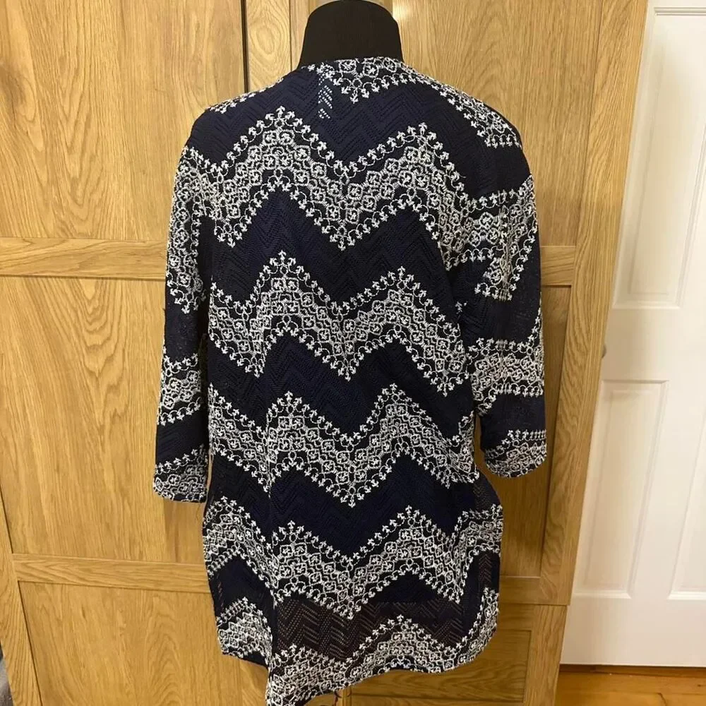 Xhilaration M/L Navy White Lace Open Front Cardigan Cover Up beach Boho